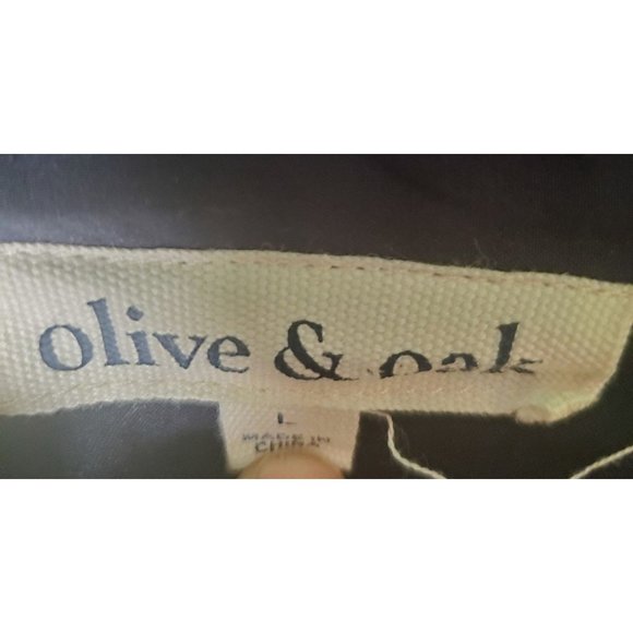 Olive & Oak Navy Blue Blouse Tunic Collar V-neck Tie Front Roll Tab Sleeve sz L - Picture 7 of 8